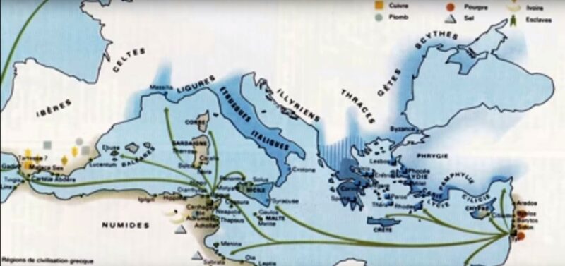 خريطة ﺍﻟﺤﻀﺎﺭﺓ ﺍﻟﻔﻴﻨﻴﻘﻴﺔ ﻣﻦ ﺍﻟﺴﺎﺣﻞ ﺍﻟﻀﻴﻖ ﻟﺒﻼﺩ ﺍﻟﺸﺎﻡ ﺇﻟﻰ البحر الابيض المتوسط