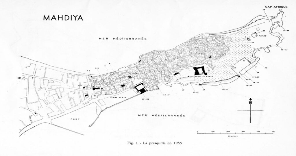 La presqu’île en 1955 (cité in Lézine, A. Al. Mahdyia, Recherches d'Archéologie islamique)