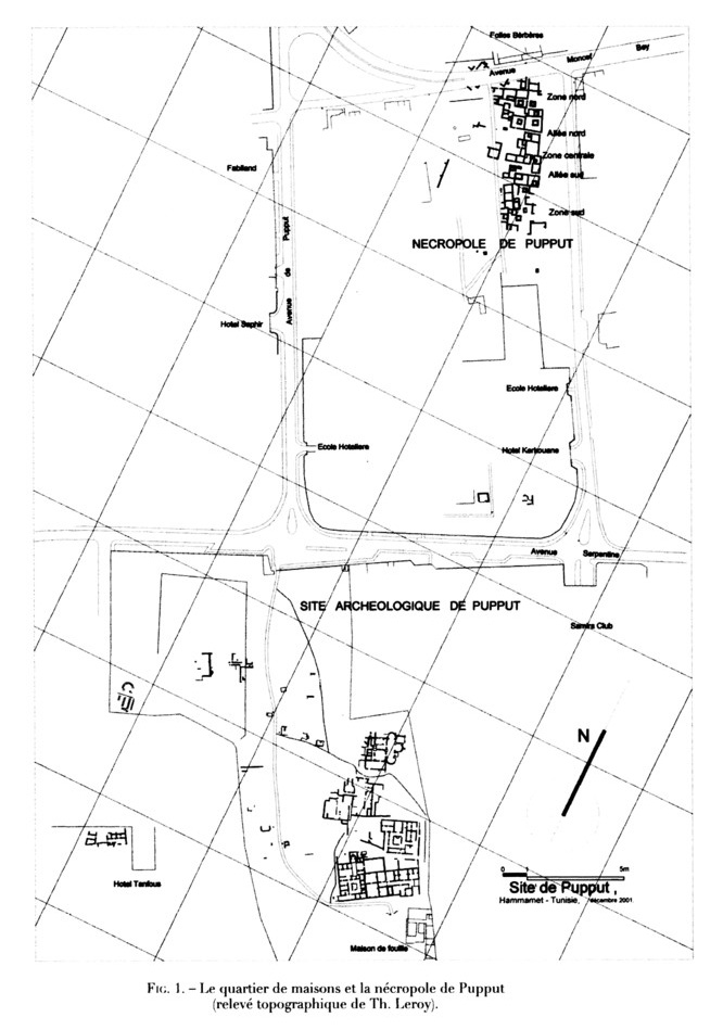 Le quartier de maisons et la nécropole de Pupput (Relevé topographique de Th. Leroy)