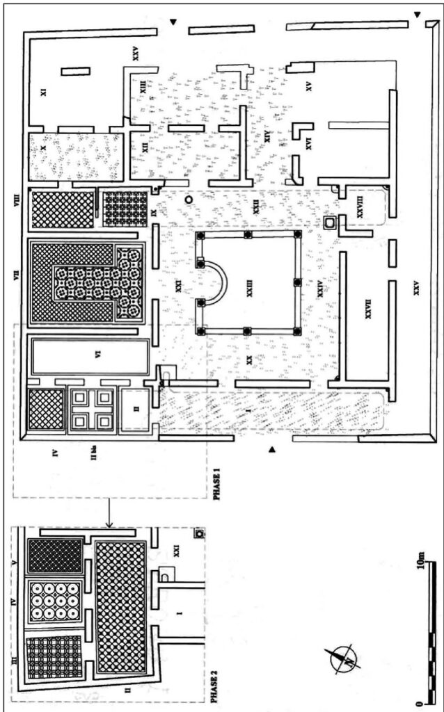 Plan de la maison du Triclinium,        d’après les relevés de Ch. Peirce.